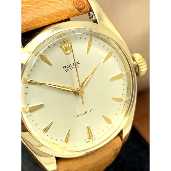 Rolex Oyster Precision Men's Watch Vintage Swiss Hand Wind 14k Gold Case - Picture 12 of 13
